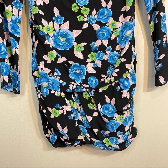 NWT Zara Floral Mini Long Sleeve Open Back Blue Black Dress Size Womens Medium - Picture 5 of 9